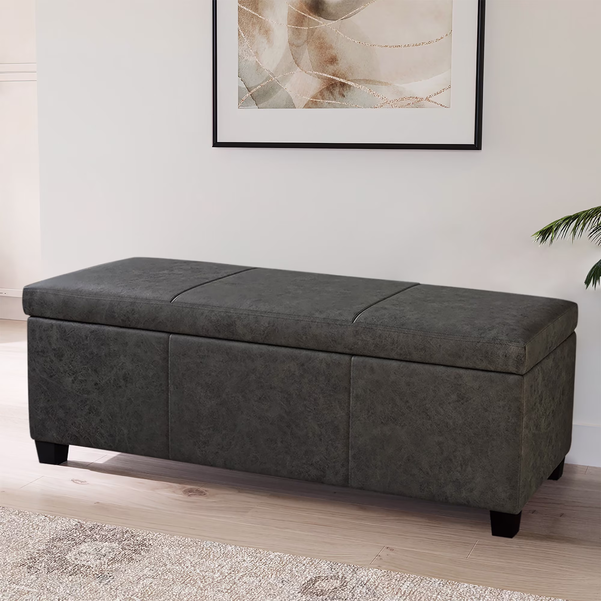 BELLEZE Storage Ottoman Bench Footstool - Amherst (Beige)