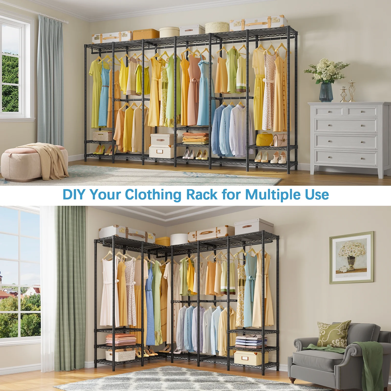 VIPEK V60 Extra Large Portable Closet Rack Heavy Duty Clothing Rack for Hanging Clothes Freestanding Wardrobe Closet, Metal Closet for Bedroom Storage Organizer, Load 1620lbs, Black
