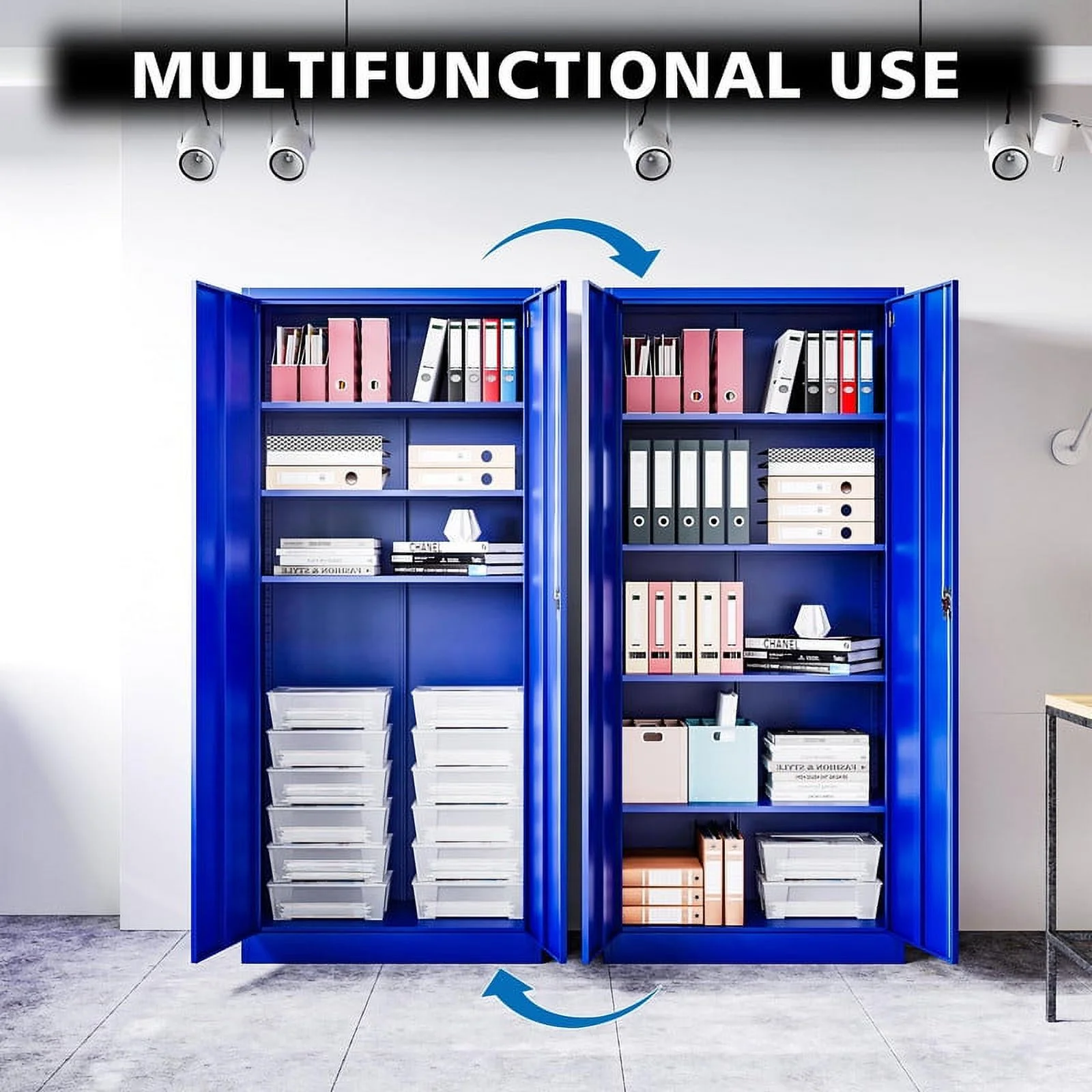 Fesbos Metal Garage Storage Cabinet with 2 Doors and 4 Adjustable Shelves - 71" Steel Lockable File Cabinet,Locking Tool Cabinet for Office,Home,Garage,Gym (Blue)