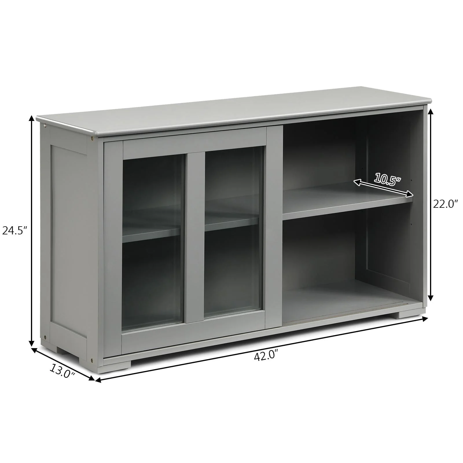 Giantex Stackable Buffet Cabinet, Kitchen Storage Cabinet with Sliding Tempered Glass Doors, Small Sideboard for Kitchen, Dining Room or Living Room, Grey