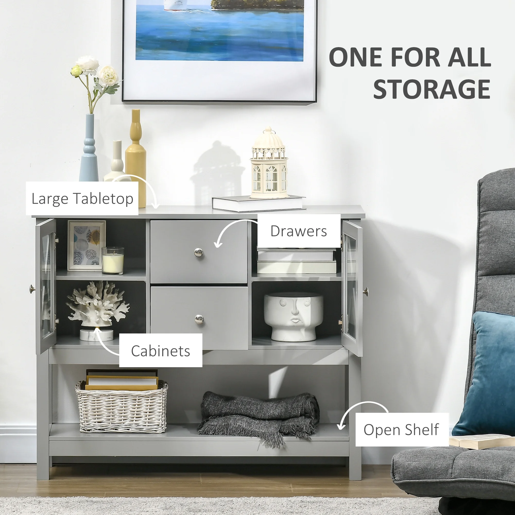 HOMCOM Coffee Bar Cabinet, Sideboard Buffet Cabinet, Kitchen Cabinet with Storage Drawers and Glass Door for Living Room, Entryway, White