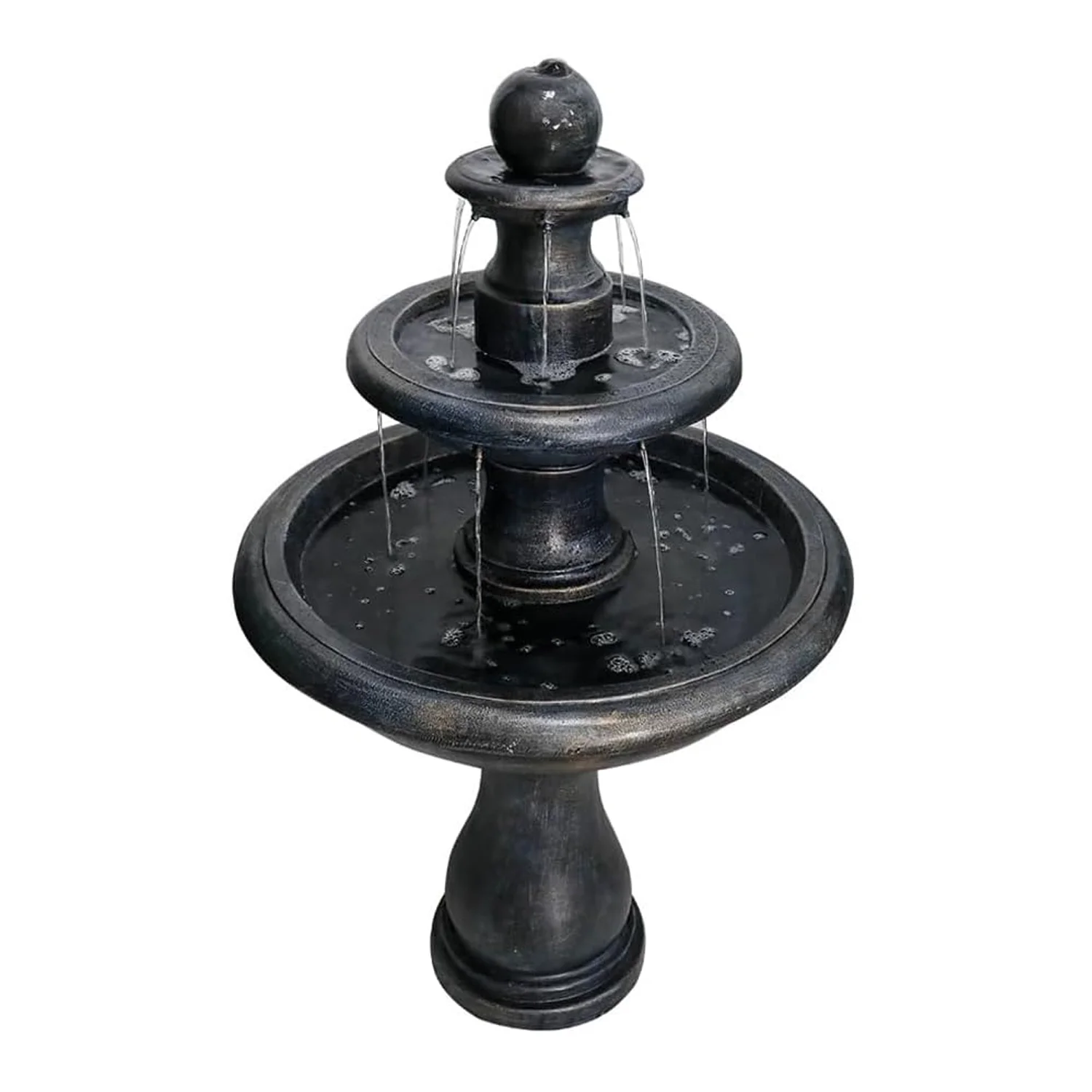 48-?H Outdoor Floor Water Fountain, 3-Tiers Concrete Water Fountain with Submersible Electric Pump - Garden Cascading Waterfall for Yard Patio Lawn Home Decor