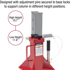 10-Ton Medium Height Pin Type Jack Stands, Pair, Red