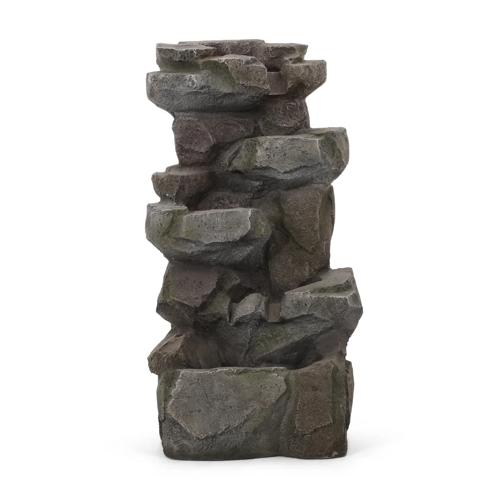 Holaki 23.5" H Outdoor Fountain,4-Tire Waterfall Flow Floor Fountain with LED Light for Patio,Gadern,Backyard,Art Home Decoration,Light Brown