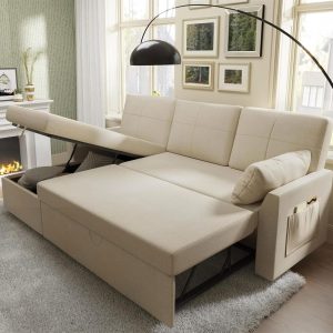 VanAcc Sofa Bed, Sleeper Sofa with Storage Chaise 2 in 1 Pull Out Couch Living Room