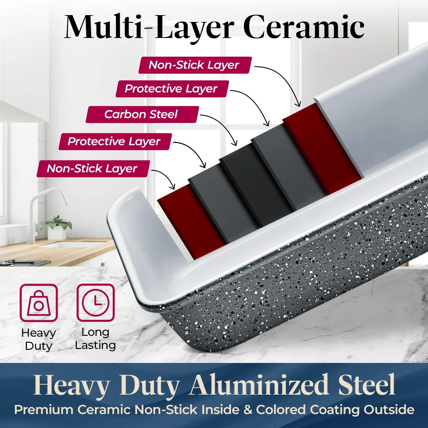 8-Piece Stackable Bakeware Set - Aluminized Steel with Ceramic Non-Stick Coating, Healthy Baking, Ergonomic Handles, Cooling Rack, Non-Toxic, Oven-Safe, Durable Quality