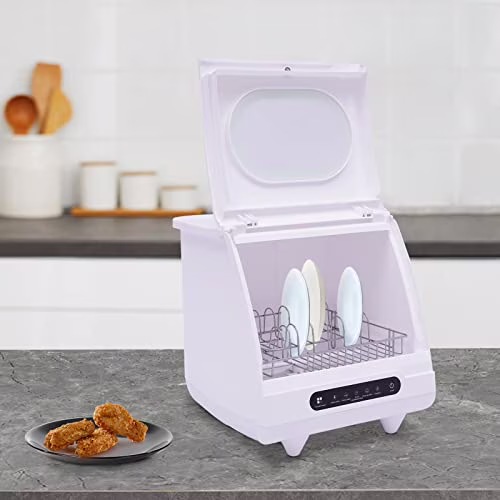 White Desktop Dishwasher, 1200W Compact Automatic Dishwasher, 5 Washing Programs Display 360- Spray Arm, 72 - C Hot Water Rotary Cleaning, Suitable for Apartment/Office/Kitchen/RV