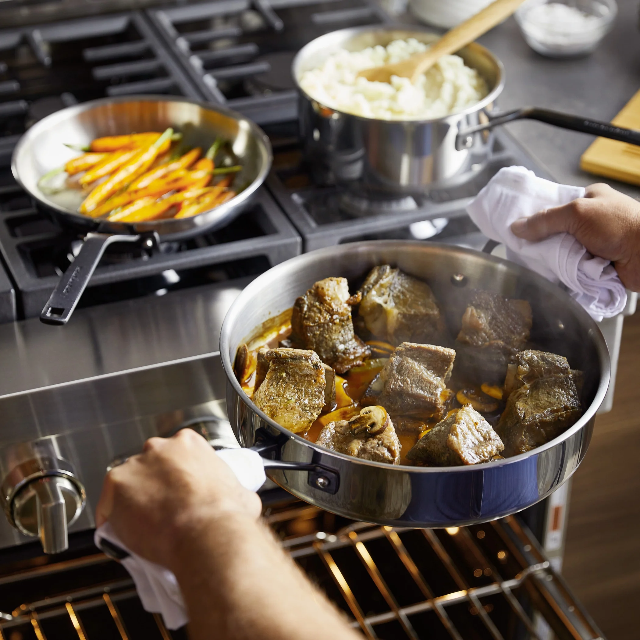 KitchenAid 5-Ply Clad 10 Pcs Stainless Steel Cookware Induction Pots and Pans Set, Dishwasher Safe, Metal Utensil, Broiler and Oven Safe to 500-F, Polished Stainless Steel