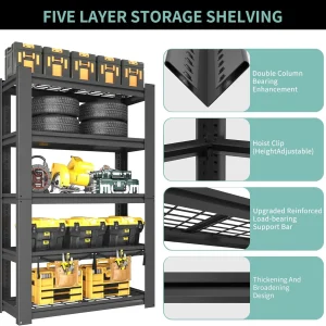72"H|36"W Garage Shelving Heavy Duty, Metal Garage Shelves, Adjustable 5 Tiers Storage Shelves, Garage Industrial Shelving Utility Racks for Kitchen, Industrial, Warehouse, Basement, Garage, Gym