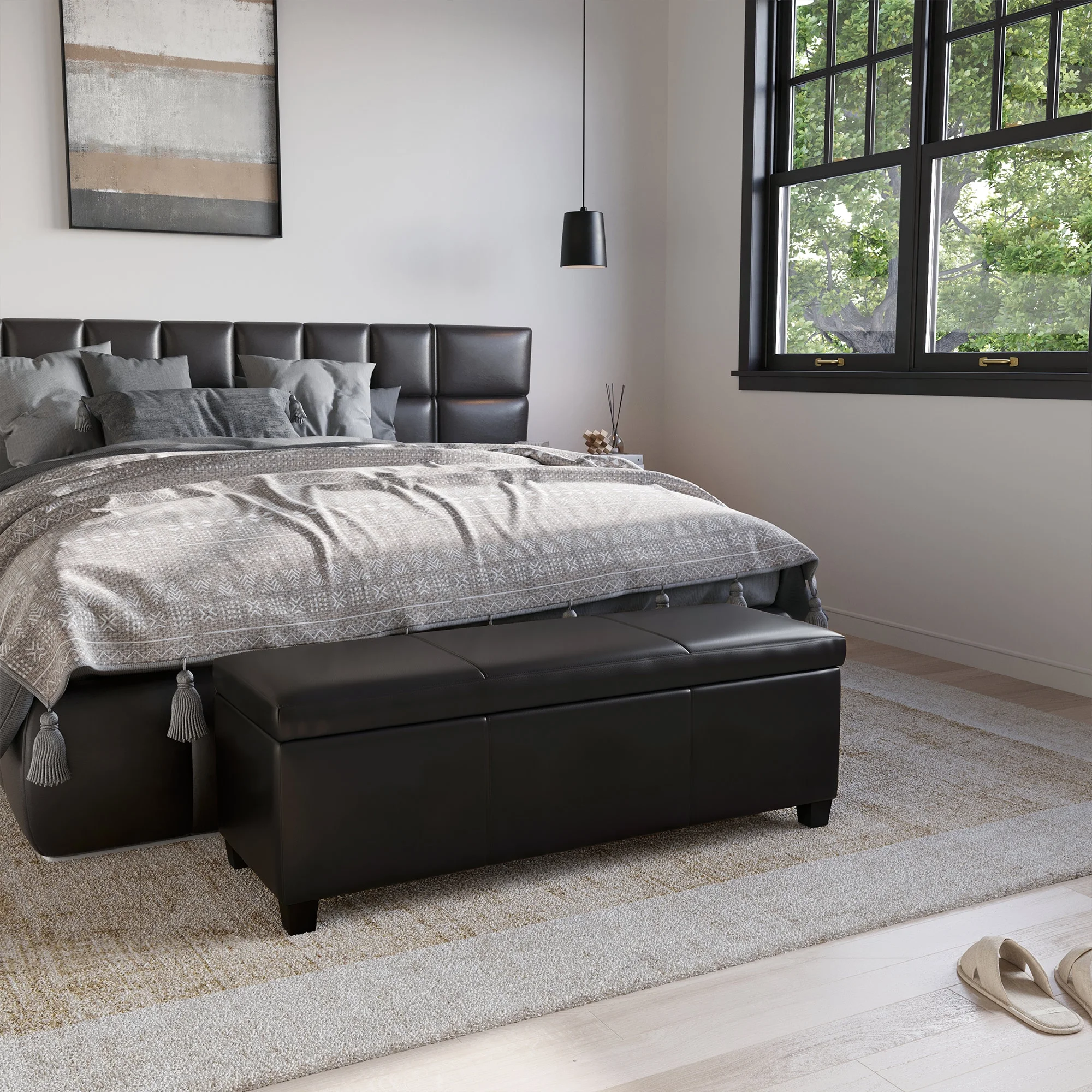 BELLEZE Storage Ottoman Bench Footstool - Amherst (Beige)