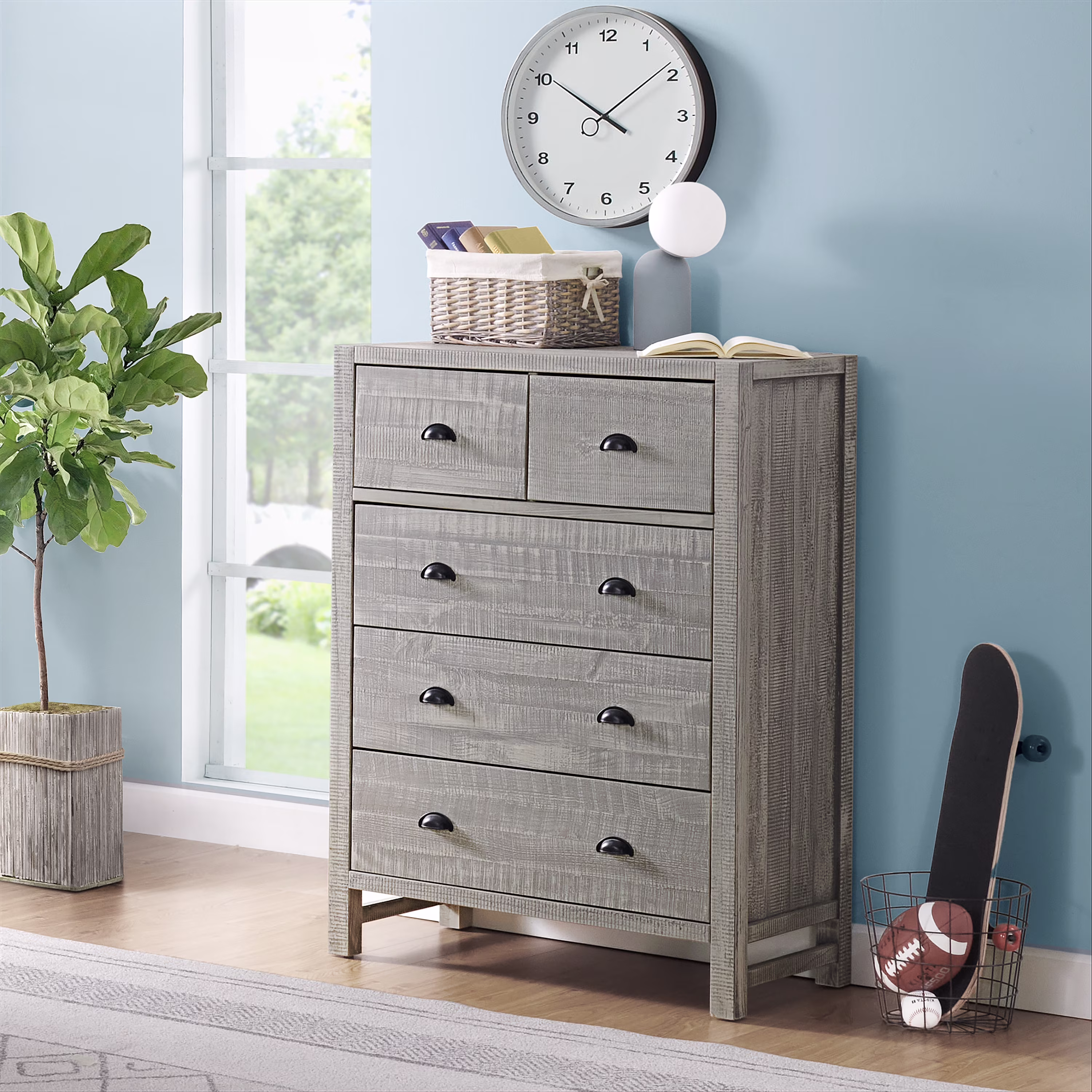Alaterre Furniture Arden 5-Drawer Wood Chest Dressers for Adult, Solid Acacia Hardwood Storage Unit with Full-Extension Metal Glides