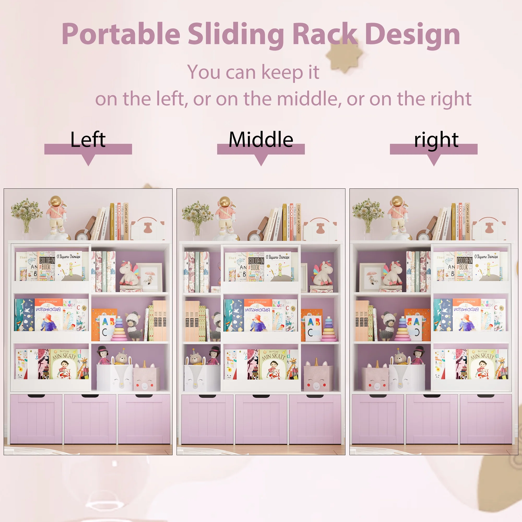 Homfa 6 Cube Toy Storage, Cube Organizer with Sliding Rack, 3 Drawer Kids Bookcase and Bookshelf, White