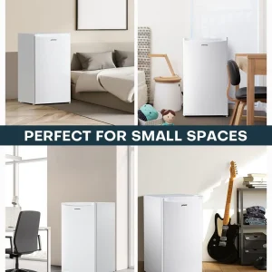Upstreman 3.2 Cu.Ft Mini Fridge with Freezer, Single Door Mini Fridge, Dorm Fridge, Adjustable Thermostat, Mini Refrigerator for Bedroom, Office, Dorm, Black-BR321