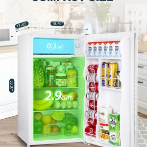 Upstreman 3.2 Cu.Ft Mini Fridge with Freezer, Single Door Mini Fridge, Dorm Fridge, Adjustable Thermostat, Mini Refrigerator for Bedroom, Office, Dorm, Black-BR321