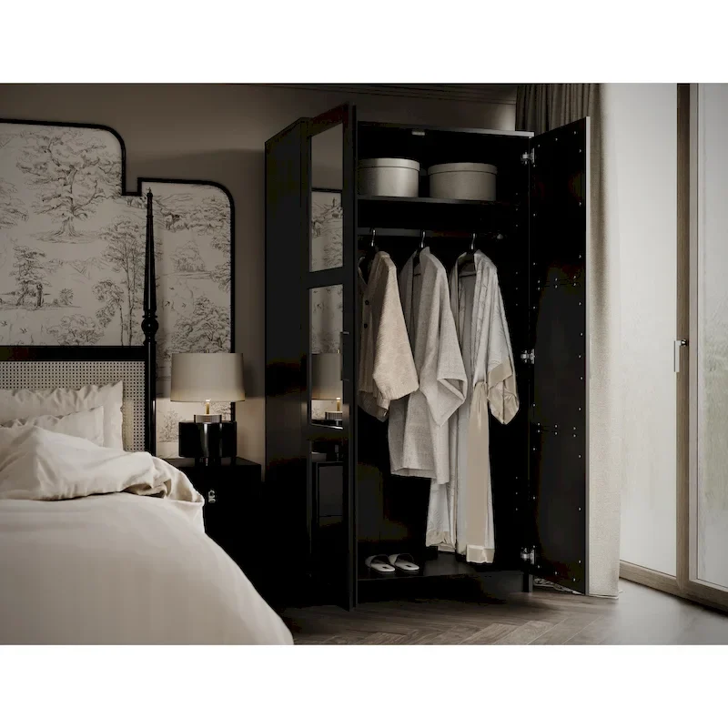 Palace Imports 100% Solid Wood 2-Door Urban Wardrobe Armoire with Solid and Mirrored Doors