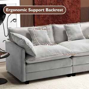 Ihanherry 146" U-Shaped Modern Sofa Modular Sectional Cloud Couch with 2 Ottoman, 6-Seat Chenille Deep Seat Sofa with 6 Pillows for Living Room, Bedroom and Apartment, Grey