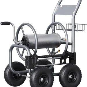 Hose Reel Cart, Hose Cart with Wheels Heavy Duty, Industrial Hose Reels for Outside, 250-Feet of 5/8" Hose Capacity, Hose Guide Pre-Installed