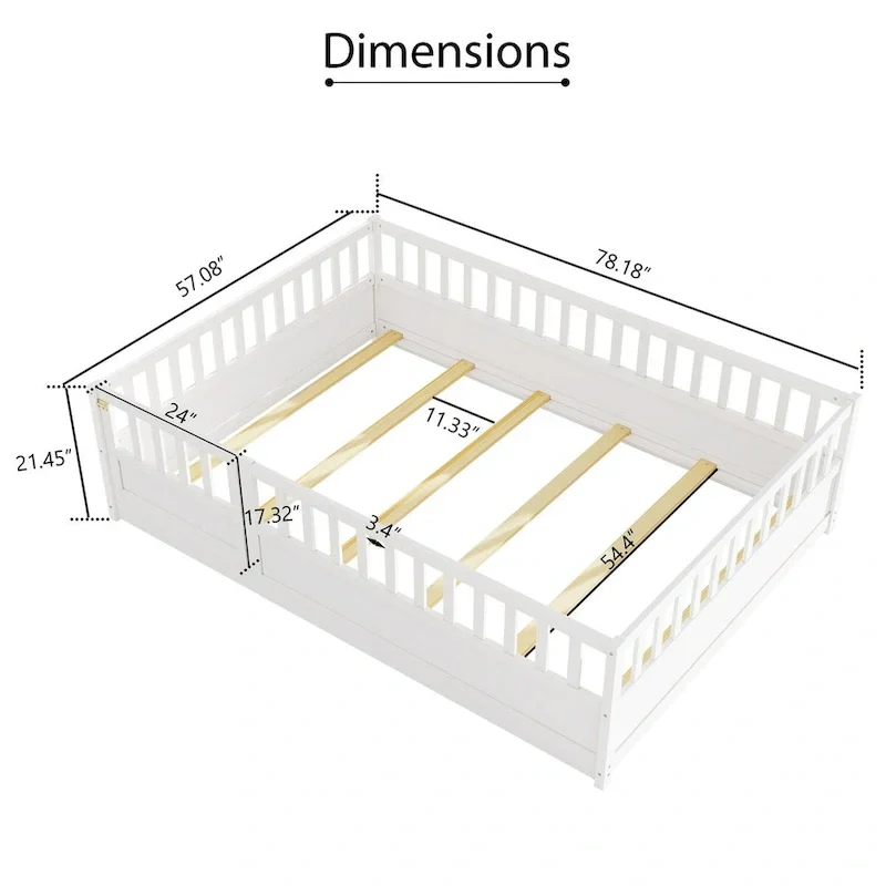 Montessori wooden children's floor bed with Support slat