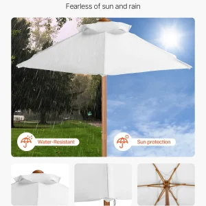 VEVOR Kids Picnic Table with Umbrella, 3-in-1 Sand & Water Table, Outdoor Wooden Table and Bench Set with 2 Trays, 4-People Patio Dining Furniture for Garden, Backyard and Porch (Walnut)