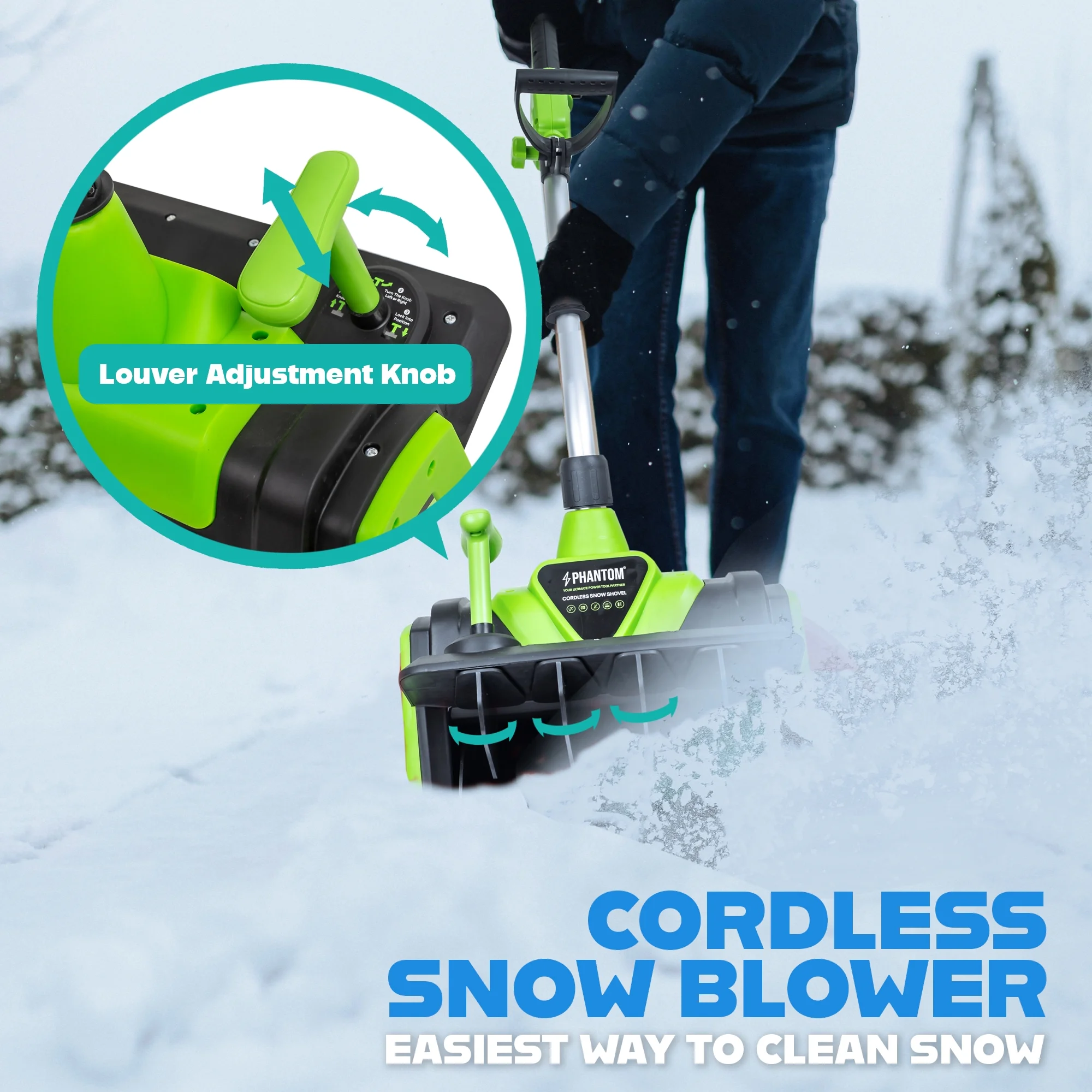 Cordless Snow Shovel, 20V Battery Powered Snow Blower, Lightweight Electric Snow Thrower with Adjustable Handle, Directional Plate, Perfect for Patios, Decks, Walkways, and Driveways (20 INCH)