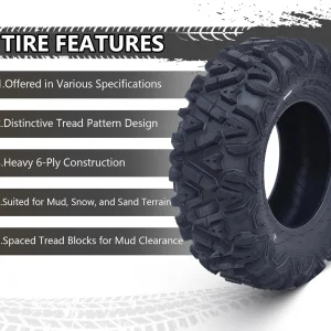 26x12x12 Atv Tires, Set of 2 Atv Tires 26x12-12 6PR, All Terrain Atv/Utv Off-Road Tires, Black