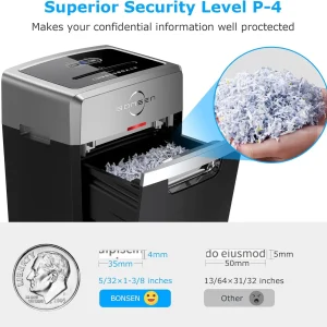 Heavy Duty Paper Shredder, 24-Sheet Cross-Cut Shredder, 40-Min Continuous Running Time, Commercial Grade Shredder for Office, 9-Gallon Big Basket, 55dB Super Quiet, P-4 High Security (S3105)