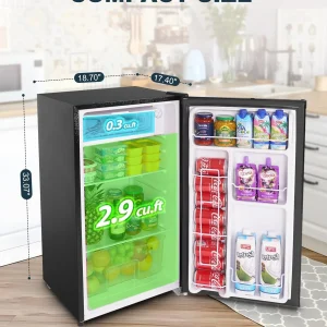 Upstreman 3.2 Cu.Ft Mini Fridge with Freezer, Single Door Mini Fridge, Dorm Fridge, Adjustable Thermostat, Mini Refrigerator for Bedroom, Office, Dorm, Black-BR321