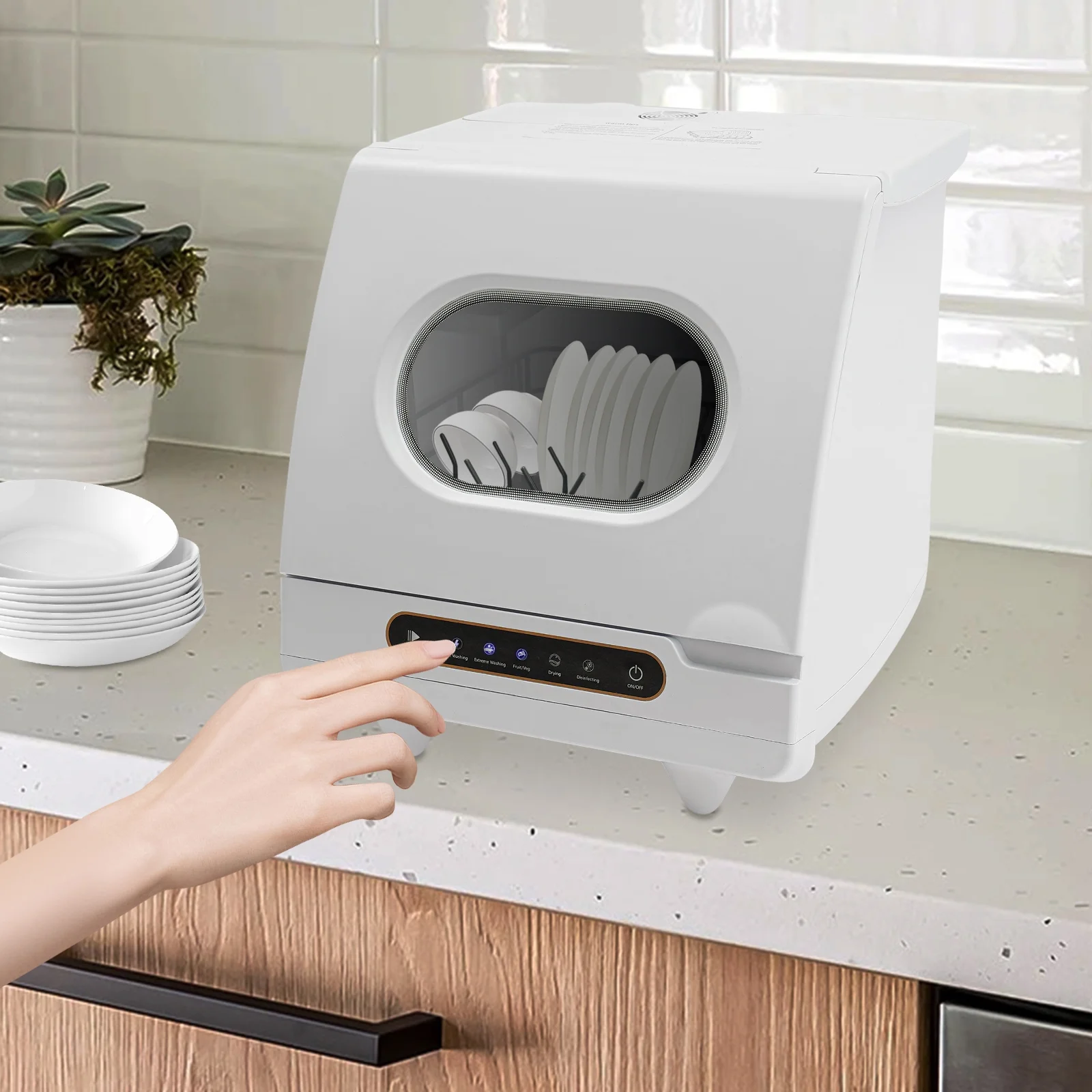 ToppiJoy Portable Countertop Dishwasher with 5 Washing Functions, Quick Wash, Sterilization & Energy-Saving Design -C Ideal for Small Kitchens, Apartments, and Family Homes