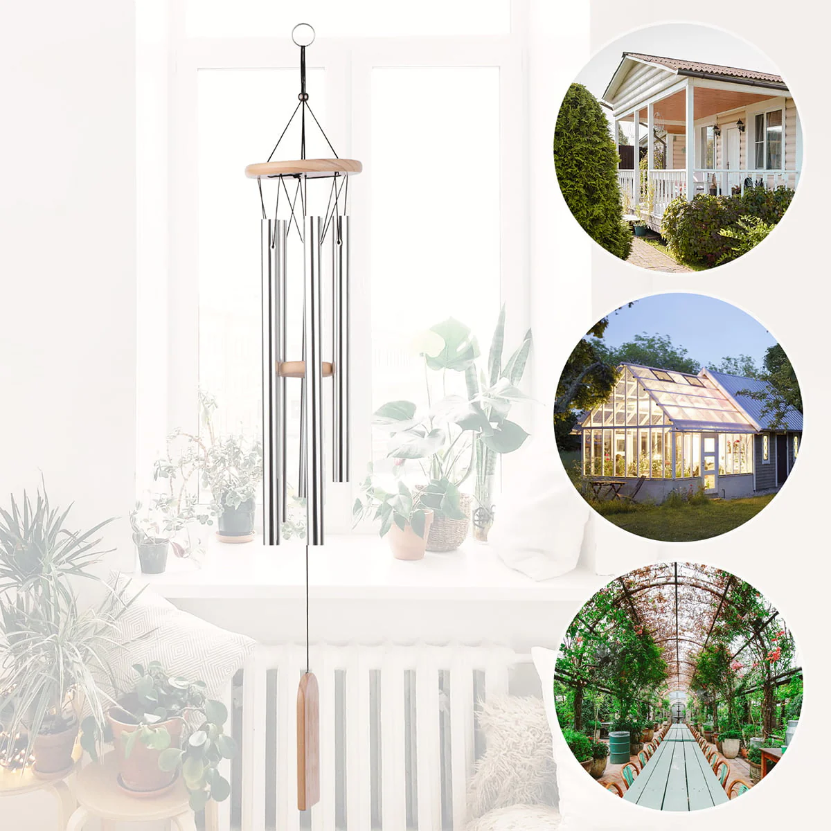 6 Tubes Wind Chime, 29'' Wooden Hanging Wind Chimes Window Wind Bells for Outdoor Indoor Home Decoration Mother's Day Gift