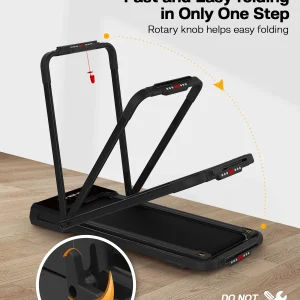 FYC 3.5HP Under Desk Treadmill 300LBS Weight Capacity 2-in-1 Foldable Design Remote Control & LED Display Compact Electric Walking and Running Machine for Walking Running Jogging (Black)