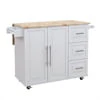 Visentor Kitchen Island Cart with Lockable Wheels, 3 Tier Rolling Utility Kitchen Storage Carts Table with 2 Drawers, 2 Shelves & Towel Rack, 45 Inch, Natural