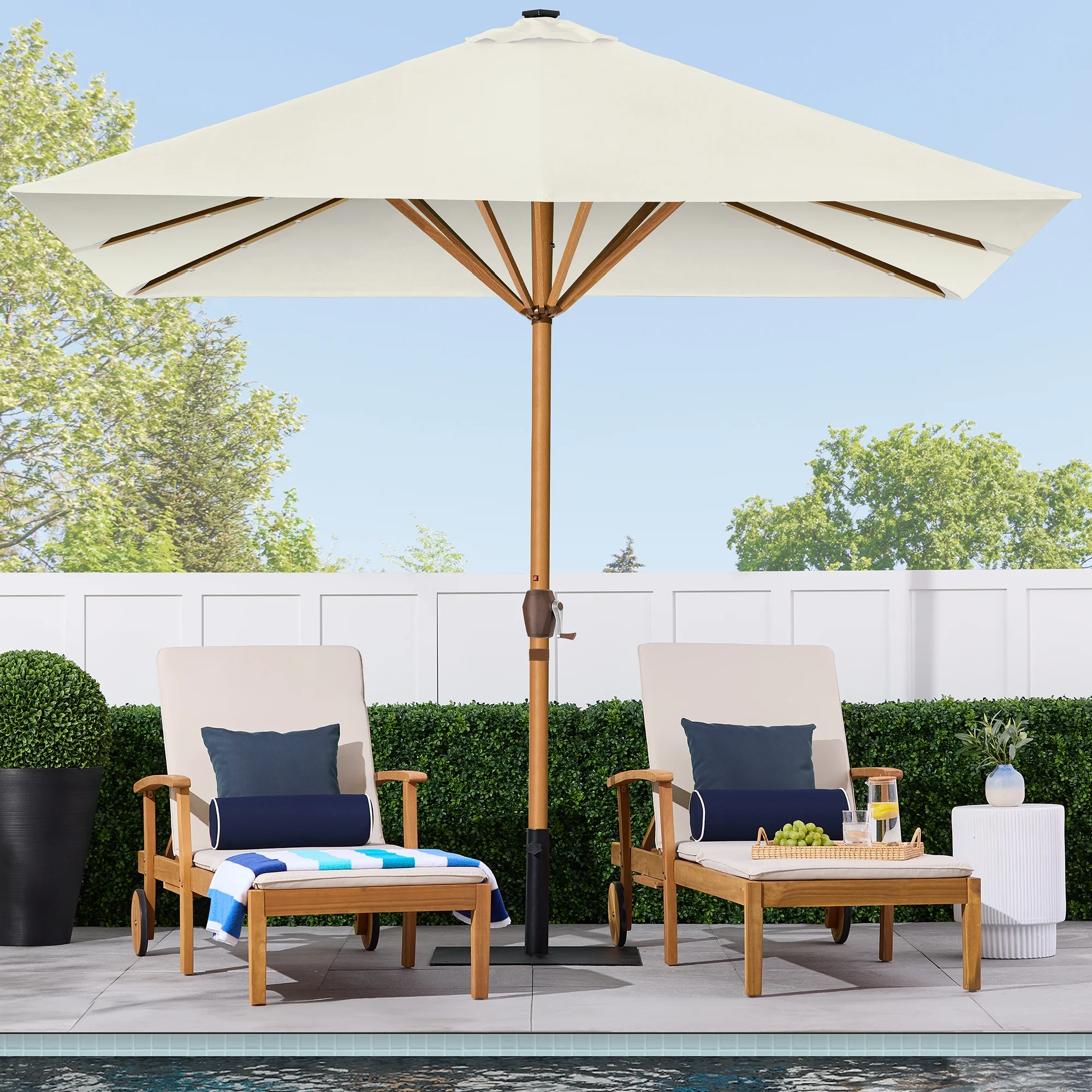 Best Choice Products 9ft Deep Square Solar LED Lighted Patio Umbrella w/ Woodgrain Pattern, UV-Resistant - Black