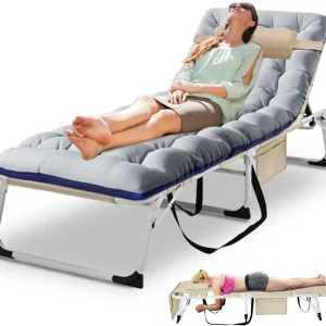 Slsy Folding Lounge Chair, 5-Position Adjustable Outdoor Reclining Chair, Folding Sleeping Bed Cot, Folding Chaise Lounge Chair for Pool Beach Patio Sunbathing
