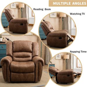 CANMOV Leather Recliner Chair, Classic and Traditional Manual Recliner Chair with Comfortable Arms and Back Single Sofa for Living Room, Nut Brown