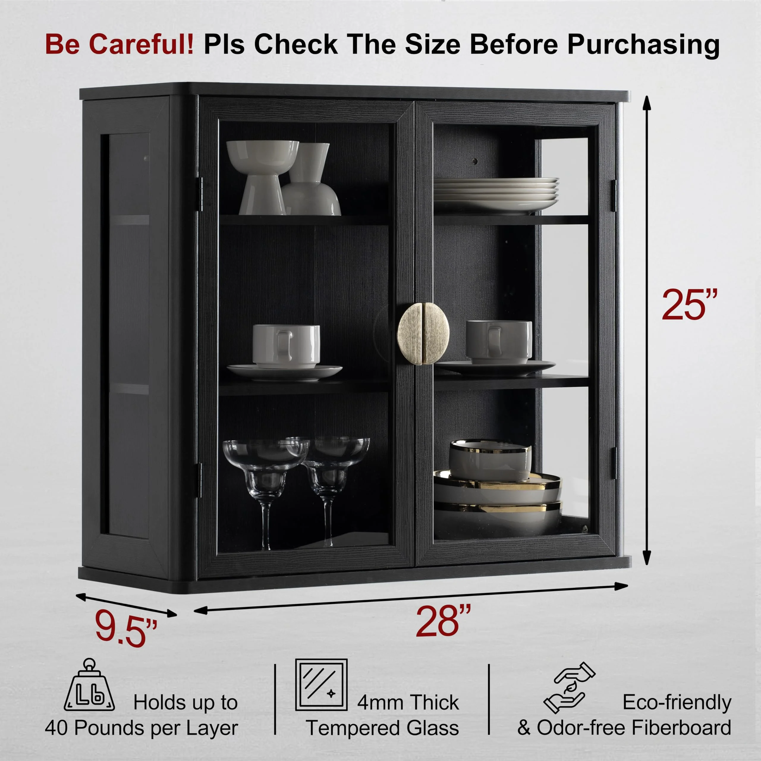 POLIHOME Display Wall Cabinet with Tempered Glass Doors-Storage Cabinet with Adjustable Shelves