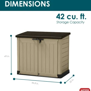 Keter Store It Out MAX Horizontal Durable Resin Outdoor Storage Shed With Heavy Duty Floor and Locking Latch and Double Doors, Beige