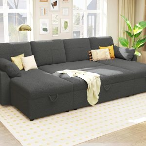 VanAcc Sofa Bed, Sleeper Sofa with Storage Chaise 2 in 1 Pull Out Couch Living Room