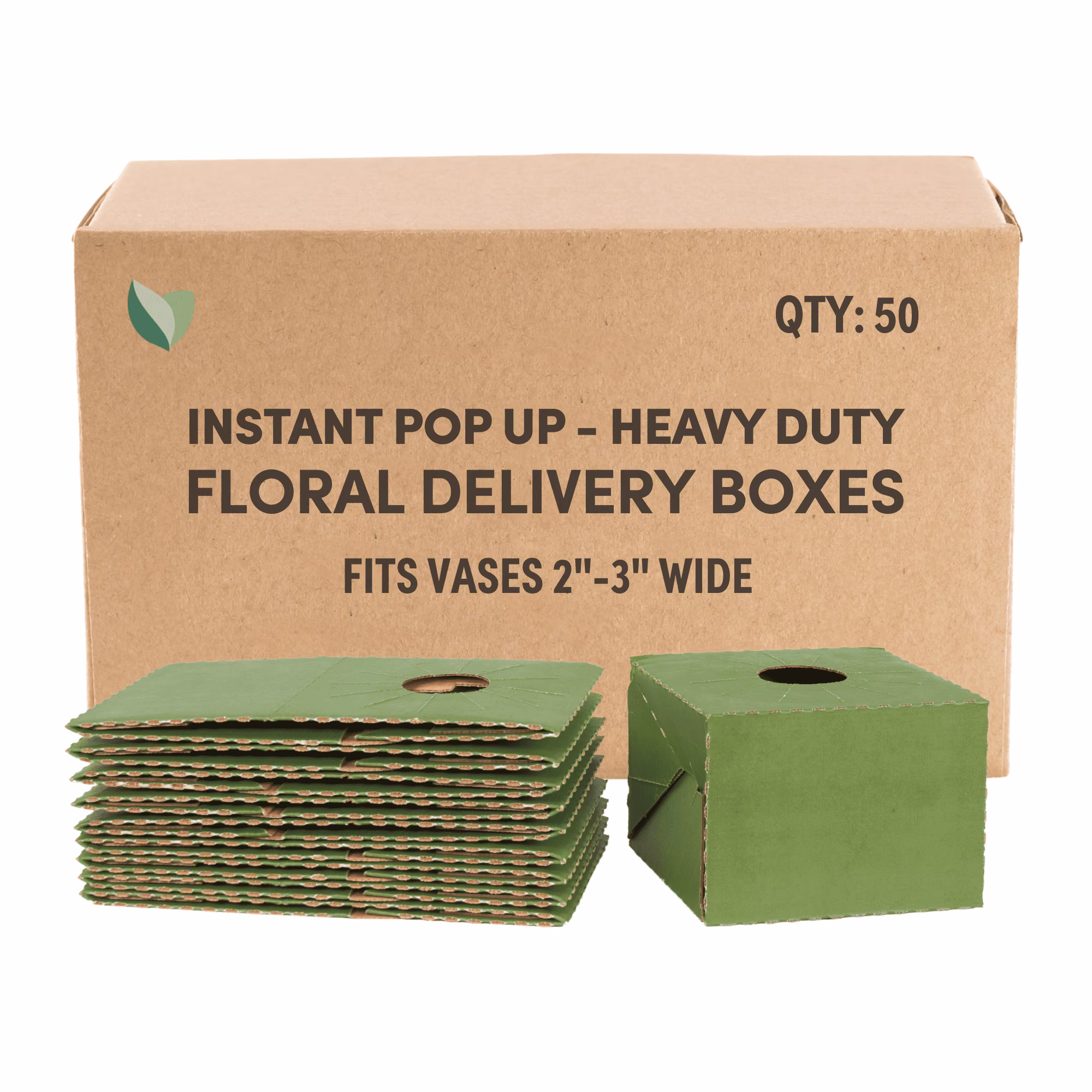 Holiday Designs - Pop-Up Florist Delivery Box, Heavy Duty Corrugated Cardboard Vase Boxes for Secure Floral Arrangements During Transport, 8 x 8 x 5 (Large - Bulk Case of 50)