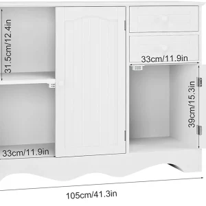 Homfa Kitchen Storage Cabinet, White Buffet Server Cupboard, Floor Sideboard Cabinet with 3 Doors and 2 Drawers for Living Room