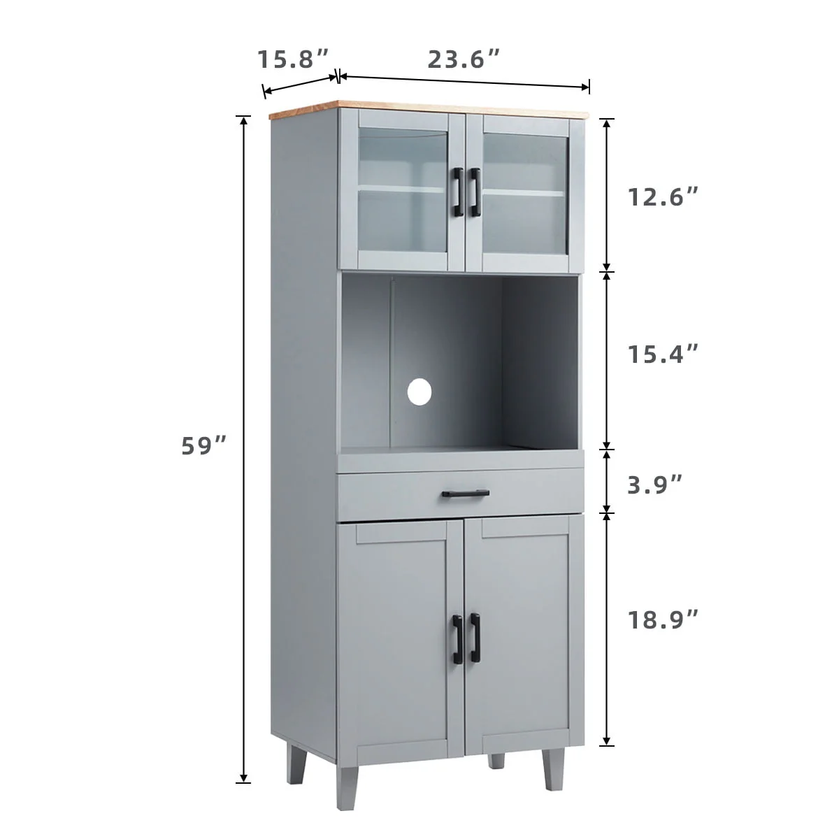 Erinnyees Kitchen Cabinet Pantry Cabinets with 2 Cabinets, 1 Cutlery Drawer, 1 Open Shelf, Kitchen Storage Cabinets for Home&Office