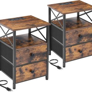 AMHANCIBLE Night Stand Set 2, Nightstand with Charging Station