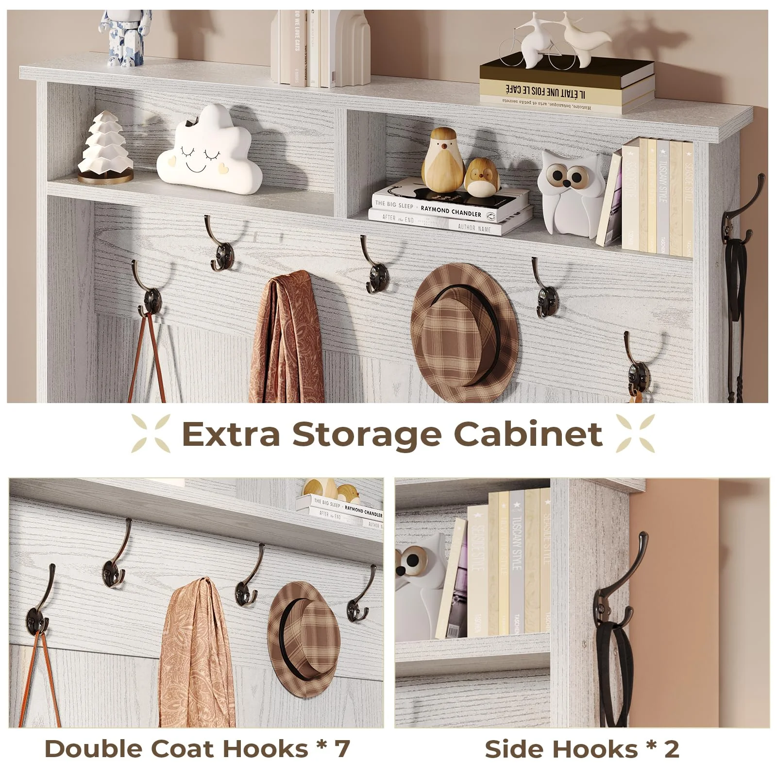 5-in-1 Entryway Bench with Coat Rack, Hall Tree with Bench and Shoe Storage, Rustic Brown