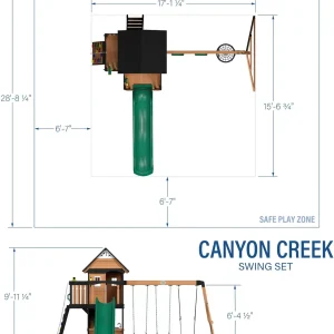 Backyard Discovery Canyon Creek Cedar Wood Swing Set with Wave Slide, Clubhouse, Play Kitchen, Picnic Area, Belt Swings, Web Swing, Rock Wall, Balconies, Playhouse, Step Ladder, Outdoor Playset