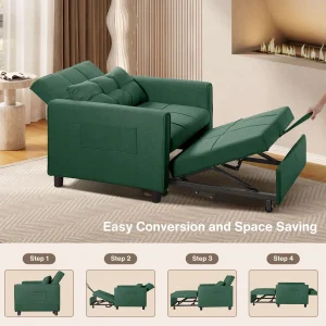 3-in-1 Adjustable Sleeper Sofa Bed, Pull Out Chair Sofa, Convertible Folding Bed for Living Room