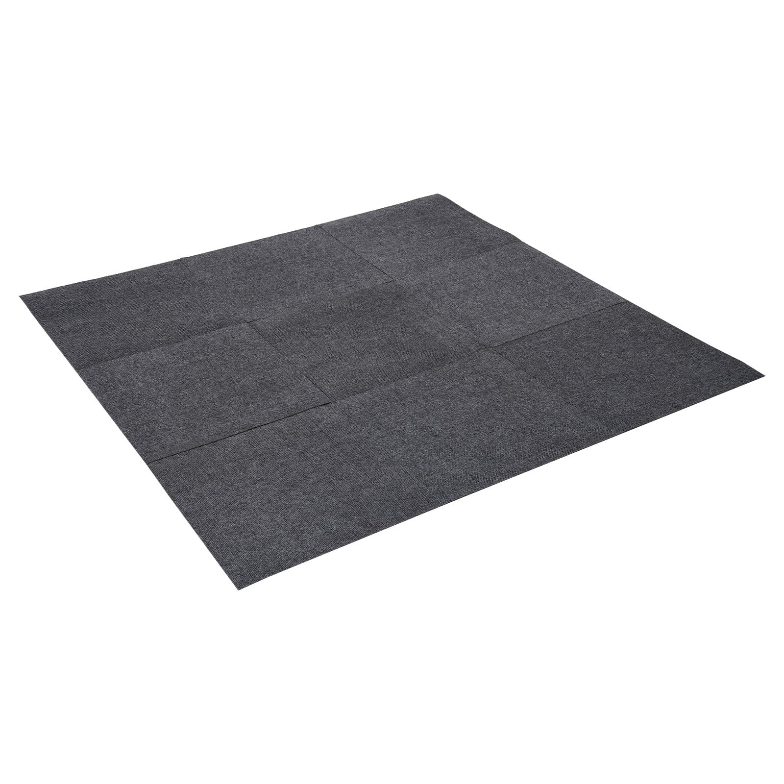 Dark Grey Carpet Tiles 24x24in, Low-Maintenance Polyester Fiber, Self-Adhesive 15-Pcs Set with Effortless Cleaning, Suitable for Hotels & Warehouses