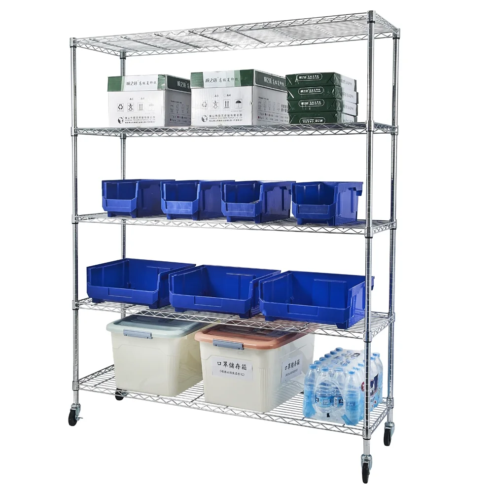 Gzxs NSF Certified Storage Shelves, Heavy Duty Steel Wire Shelving Unit with Wheels and Adjustable Feet, Used as Pantry Shelf, Garage or Bakers Rack Kitchen Shelving - (18"x59"x71" 5-Tier)