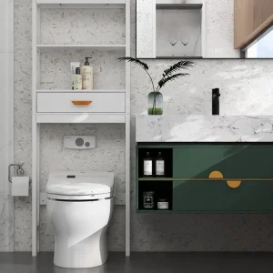 Over The Toilet Storage Cabinet with Drawer and 2 Shelves,Bathroom Space Saver Storage Rack,Toilet Shelf Organizer,White