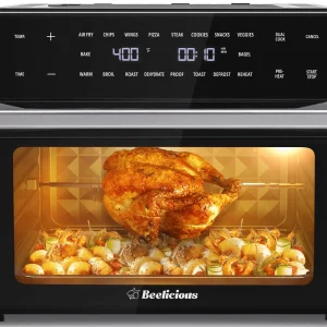 Beelicious? 32QT Extra Large Air Fryer Toaster Ovens Pro, with Rotisserie and Dehydrator, Smart Digital Toaster Oven Air Fryer Combo, Digital Countertop Convection Oven, 6 Accessories, 1800w, Black
