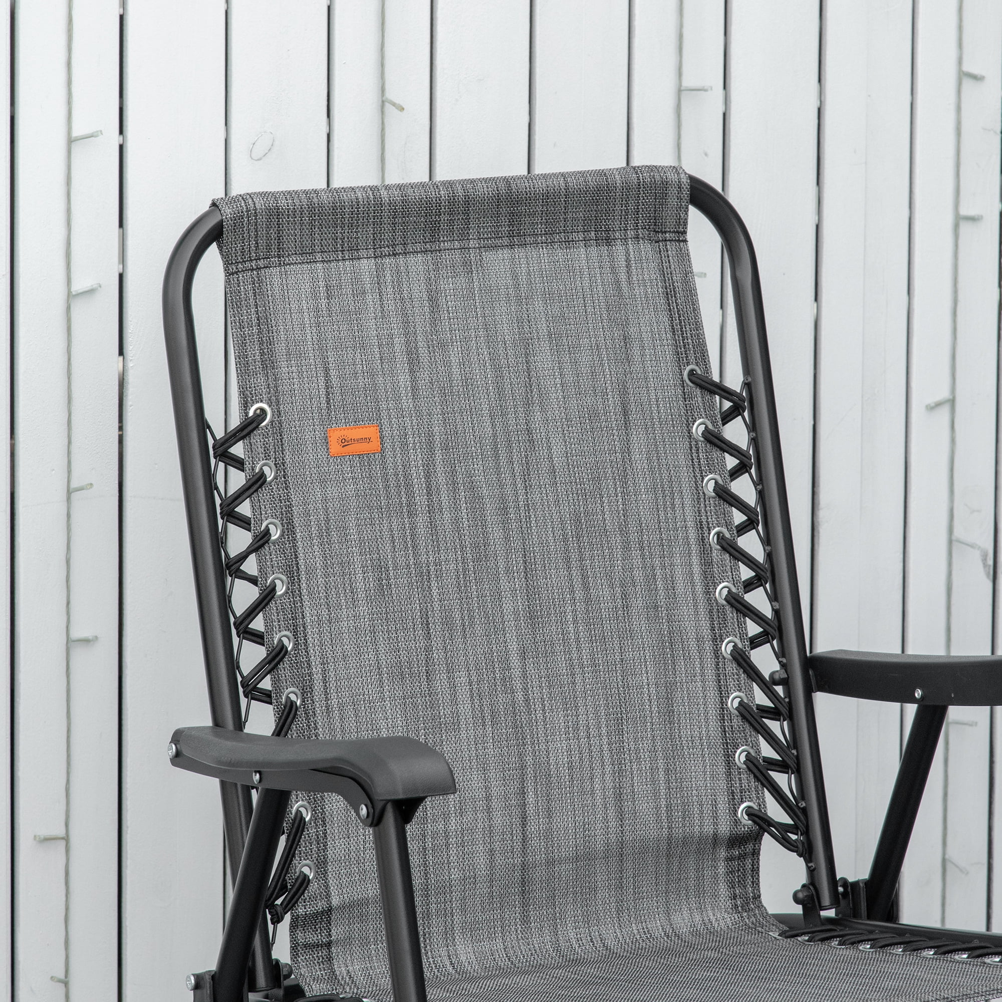 Outdoor Patio Folding Chair Portable Chair for Camping Lawn with Armrest Grey/Beige