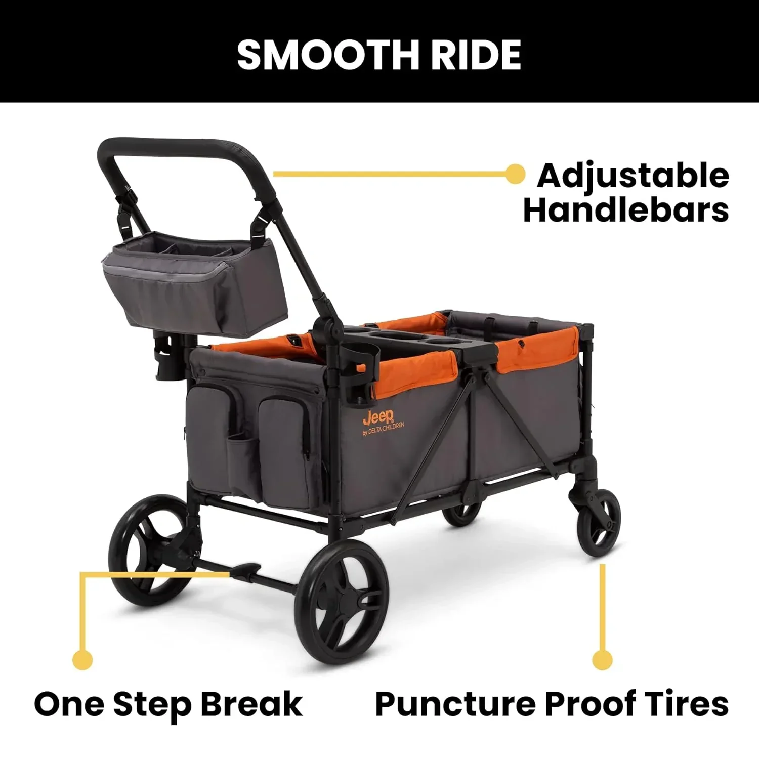 Jeep Sport All-Terrain Stroller Wagon by Delta Children Includes Canopy Parent Organizer